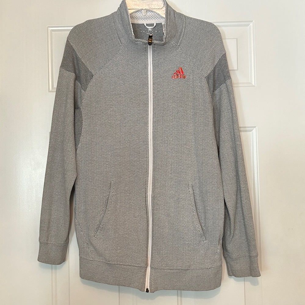 Adidas Men’s Full Zip Herringbone Jacket L Gray Unisex Lightweight Pockets
